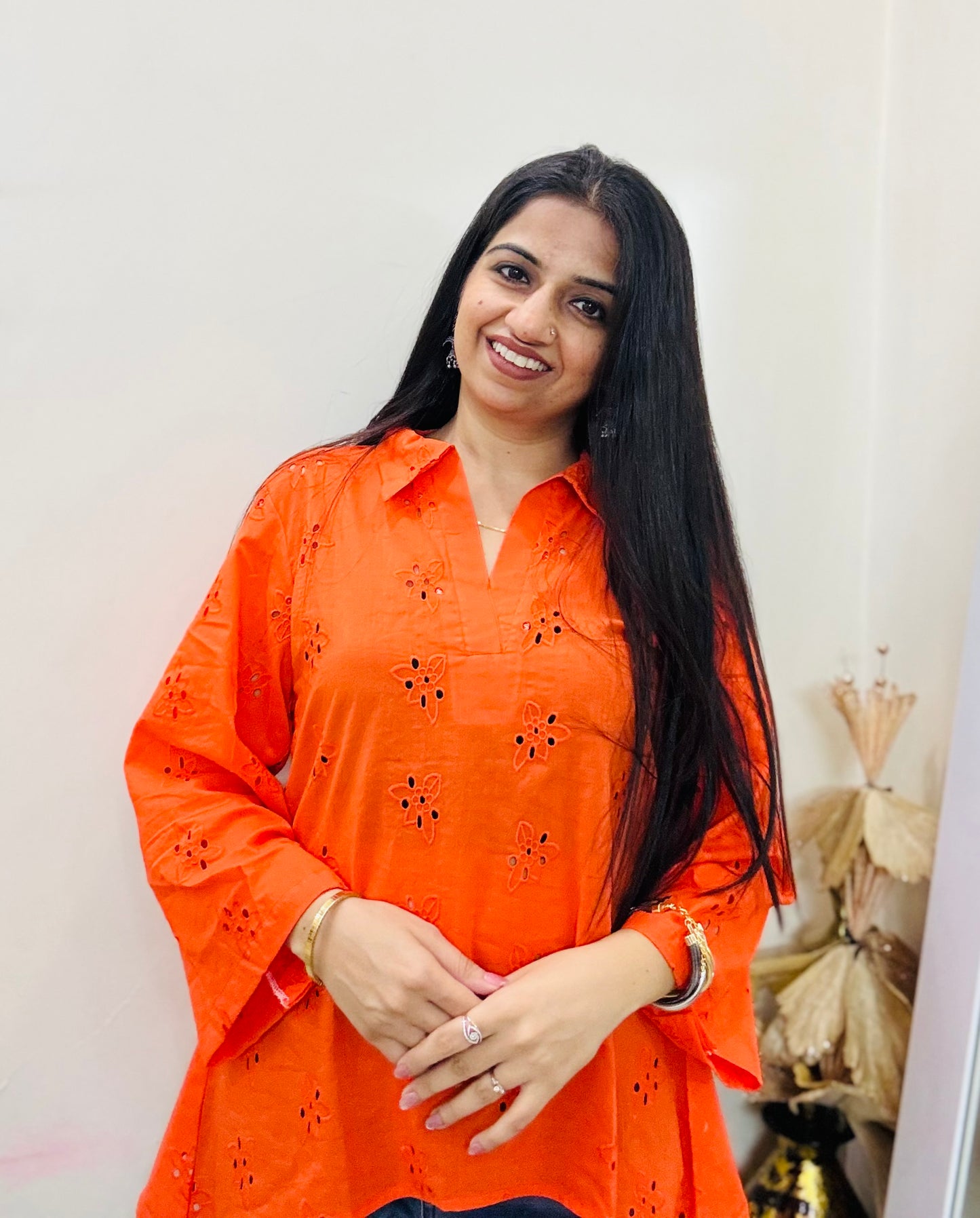 Tangerine Breeze Kurti Top