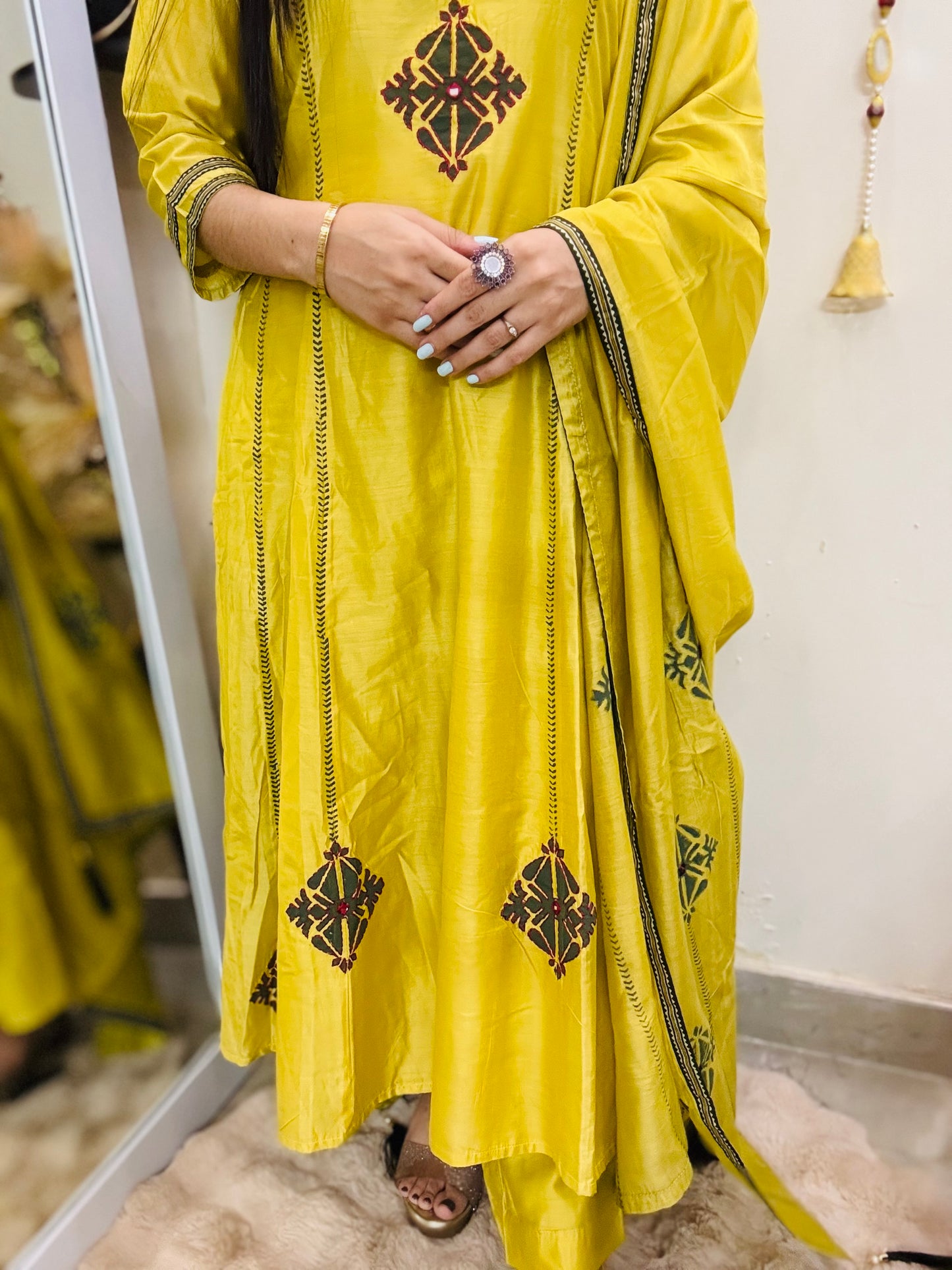 Lime Aura Anarkali Suit Set