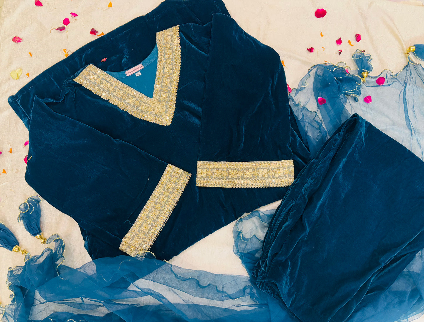 Teal Blue Velvet Bliss Suit Set