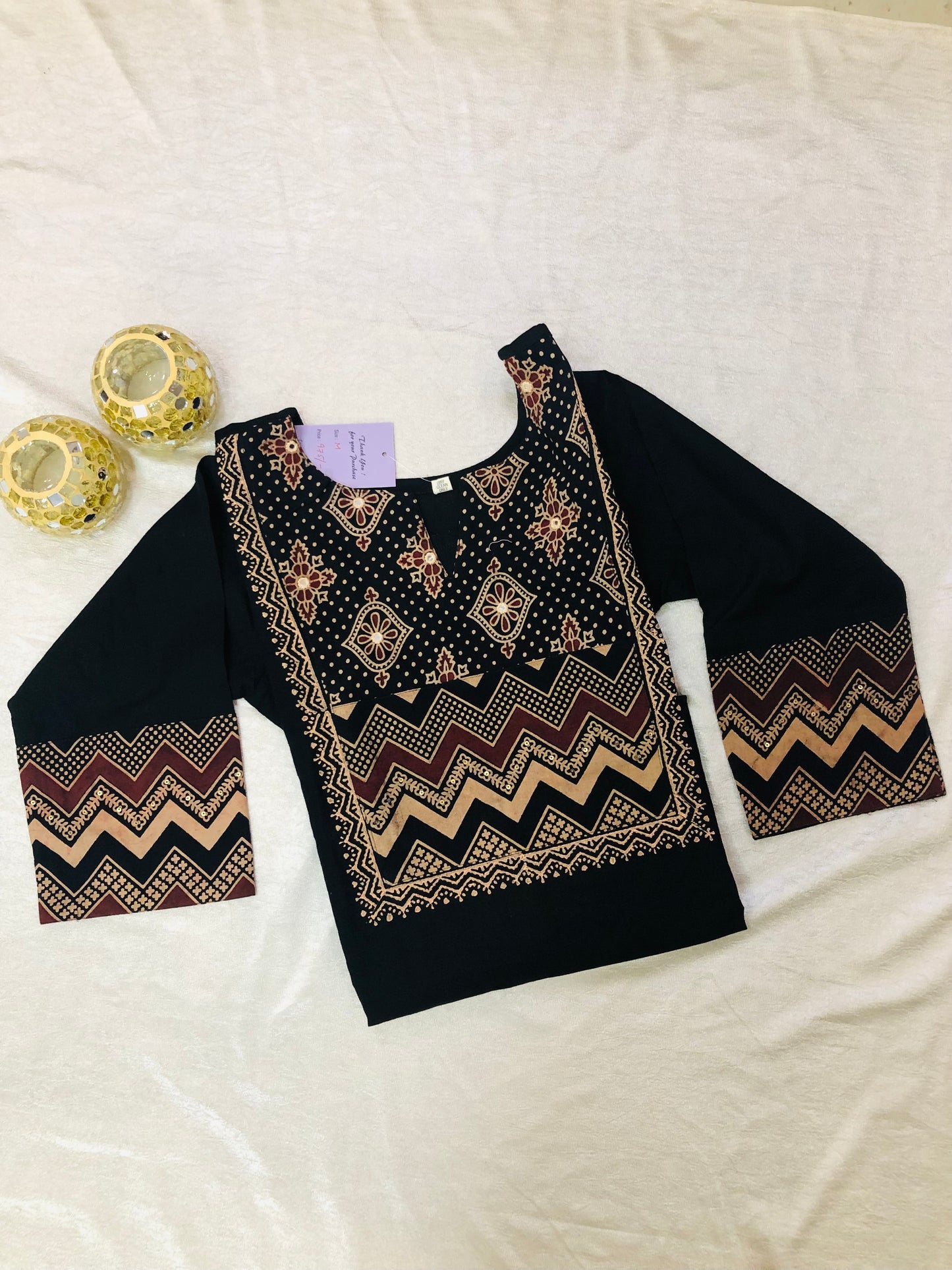 Zig Zag Elegance Black Kurti