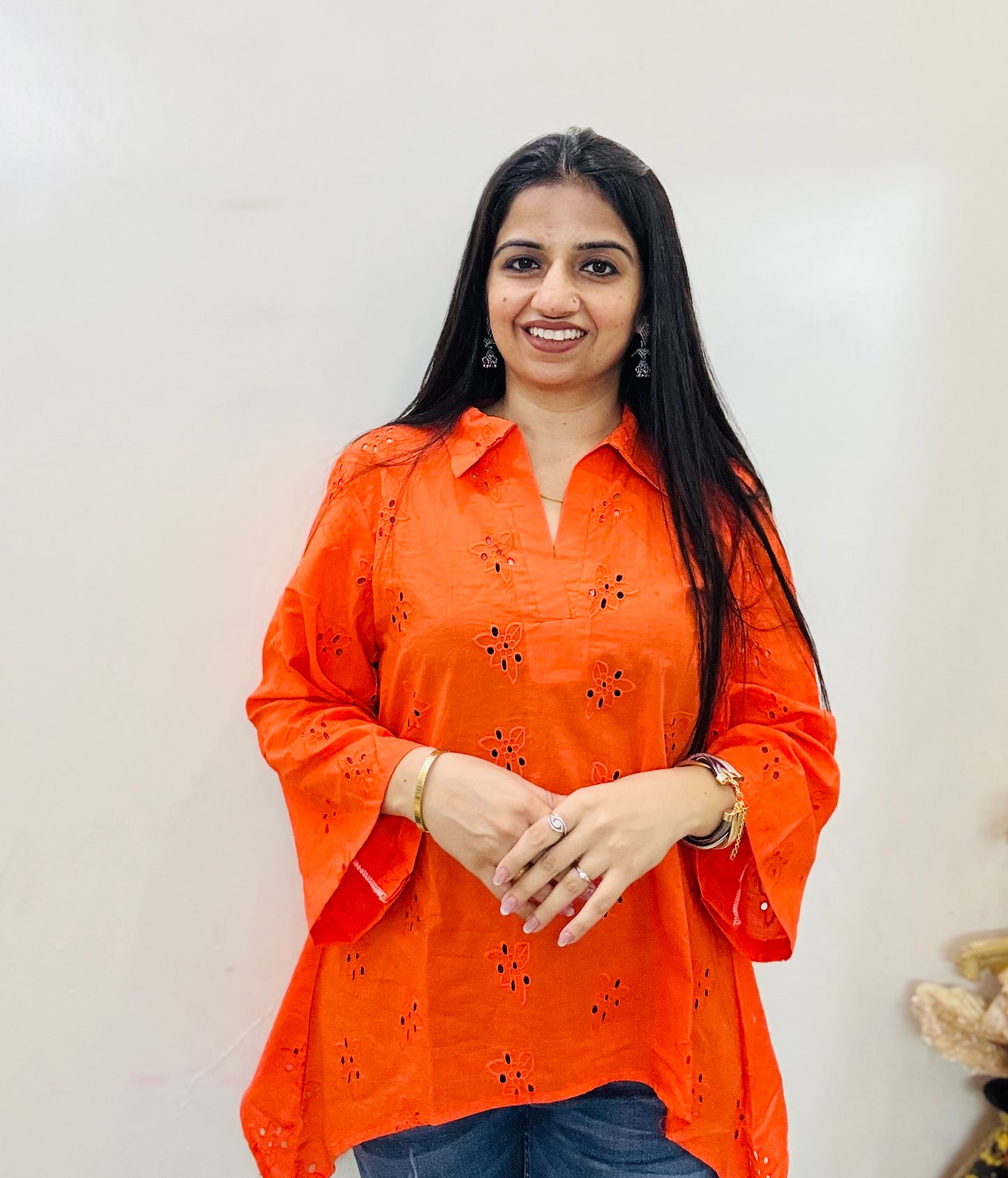 Tangerine Breeze Kurti Top