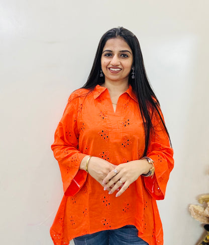 Tangerine Breeze Kurti Top