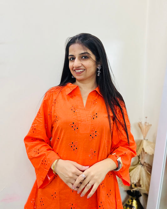 Tangerine Breeze Kurti Top