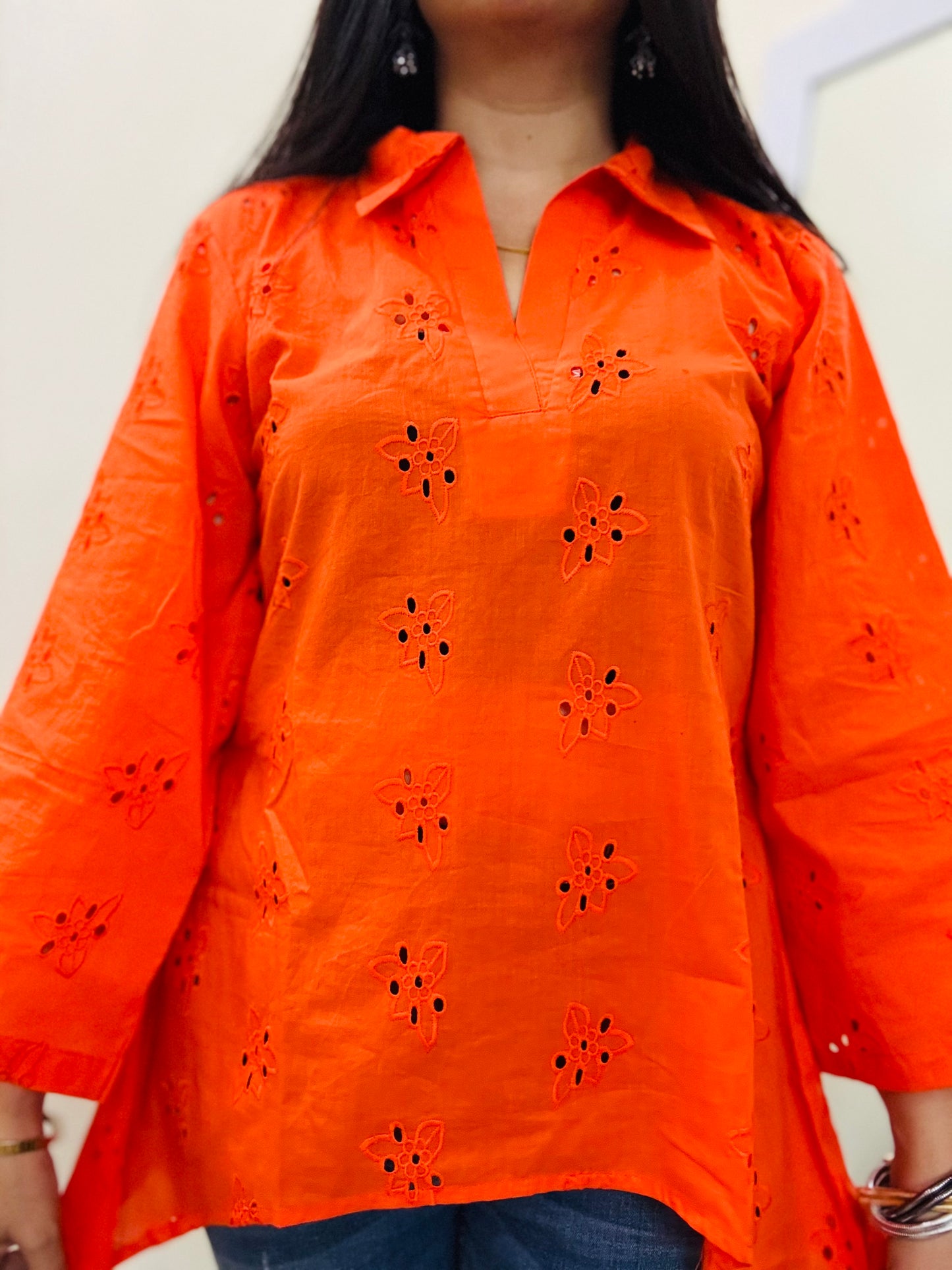 Tangerine Breeze Kurti Top