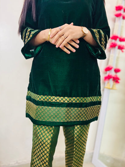 Noor-e-bottle green Co-ord Set
