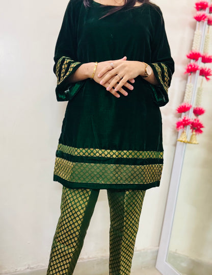 Noor-e-bottle green Co-ord Set