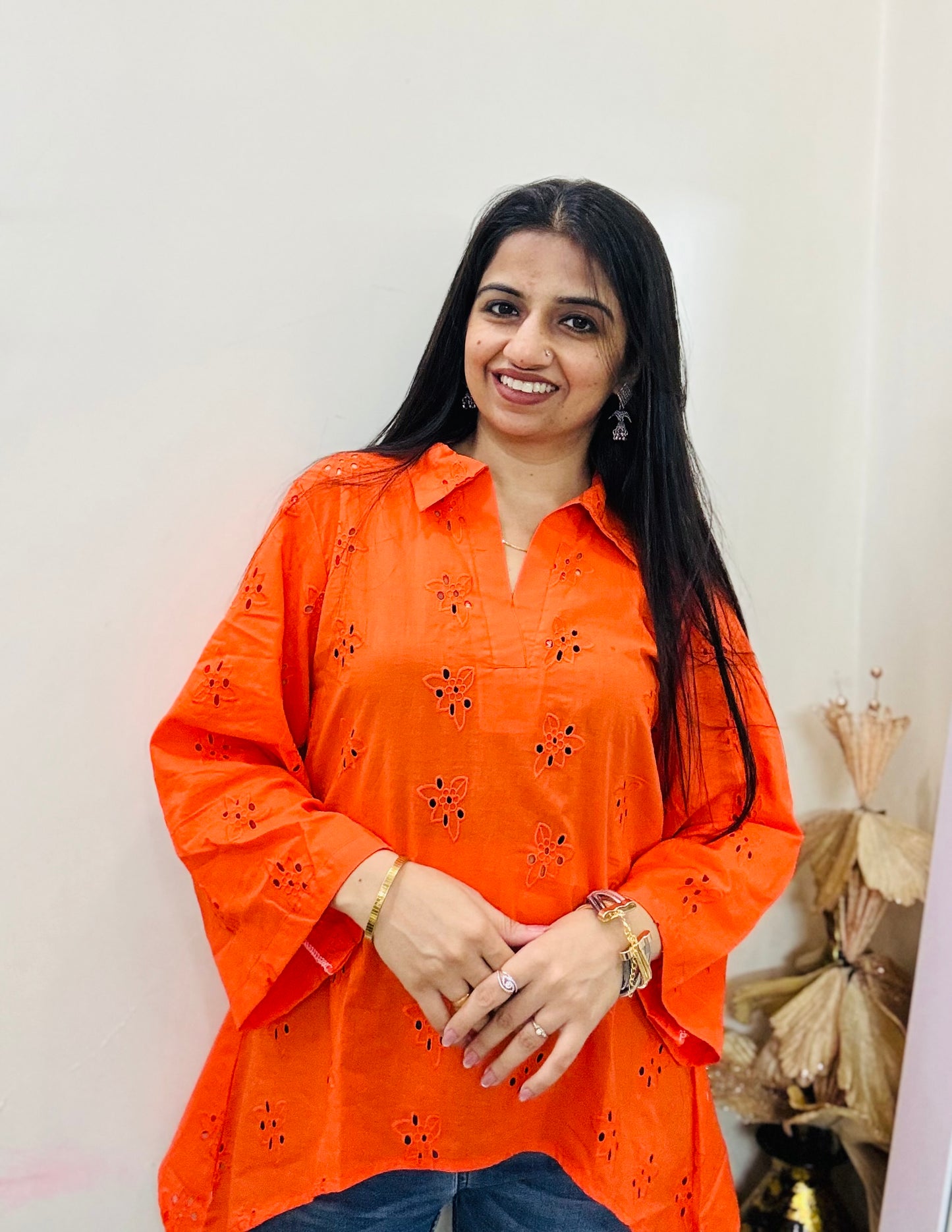 Tangerine Breeze Kurti Top