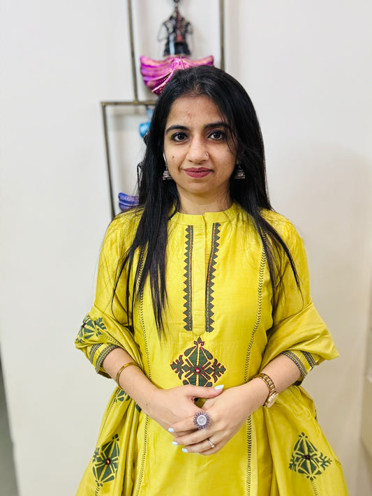 Lime Aura Anarkali Suit Set