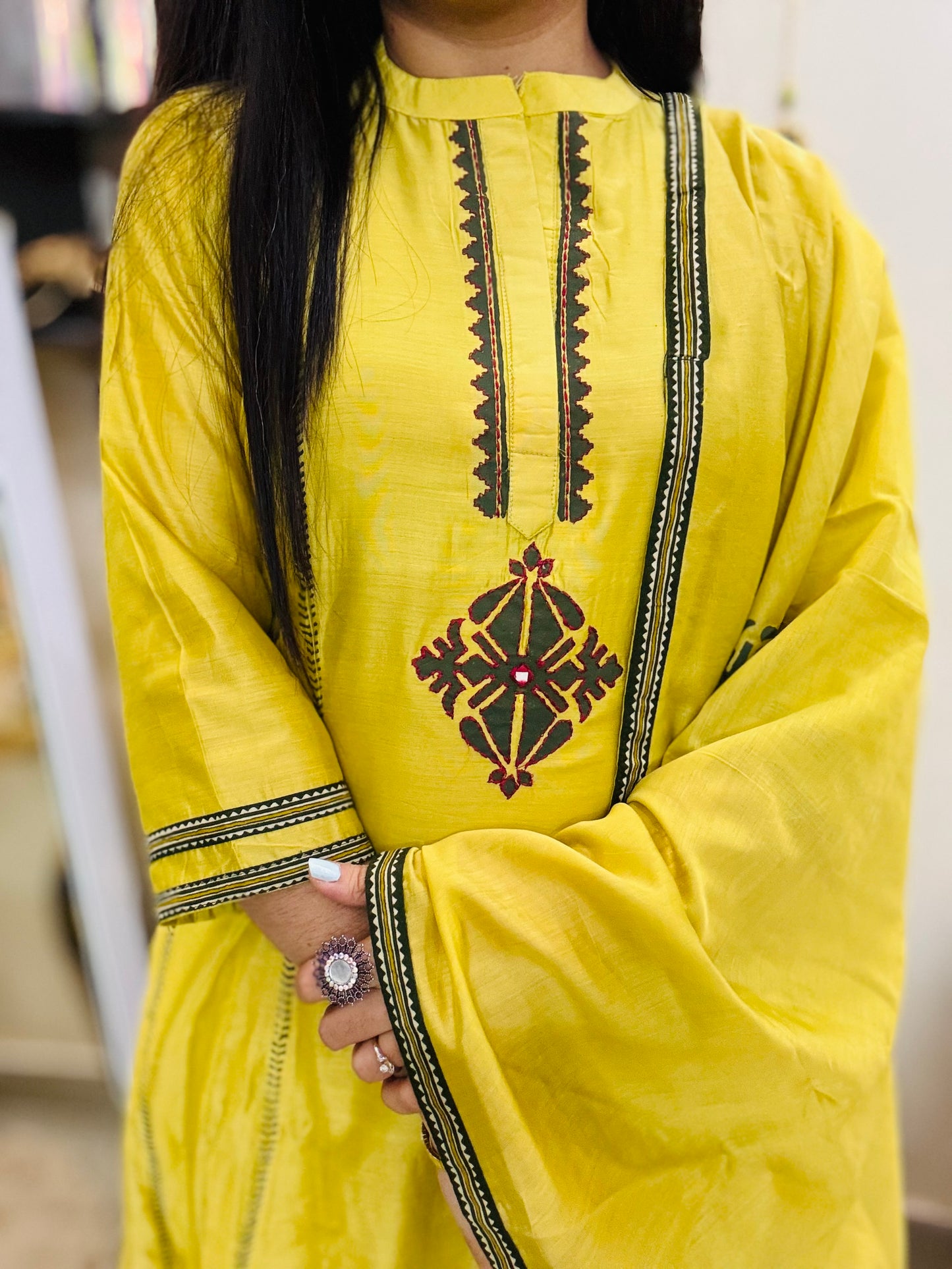 Lime Aura Anarkali Suit Set