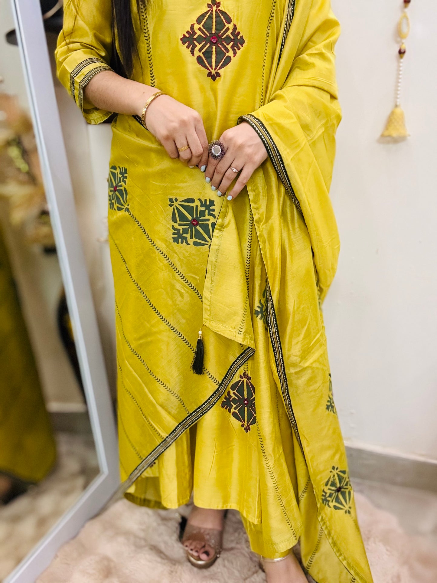 Lime Aura Anarkali Suit Set