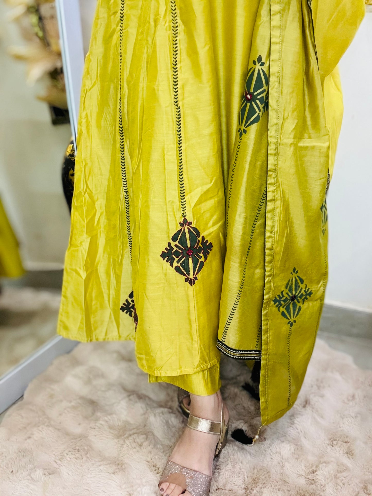 Lime Aura Anarkali Suit Set