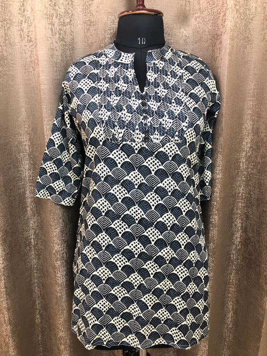 Navy Blue Printed Short Kurti