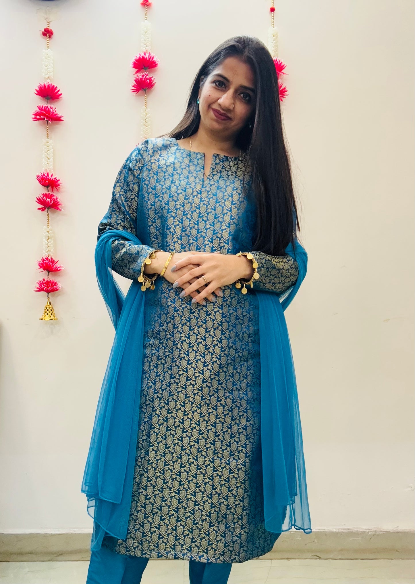 Blue Brocade Bliss Suit Set