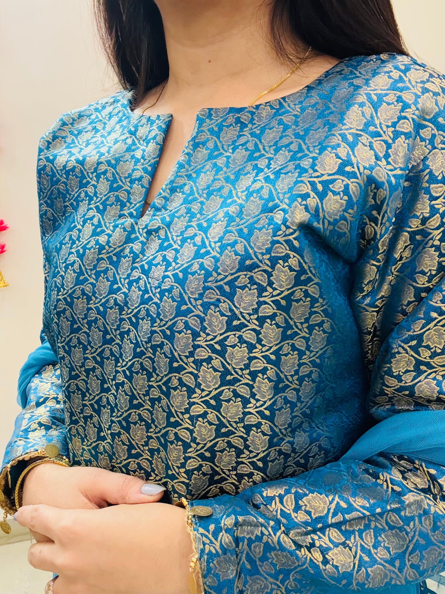 Blue Brocade Bliss Suit Set