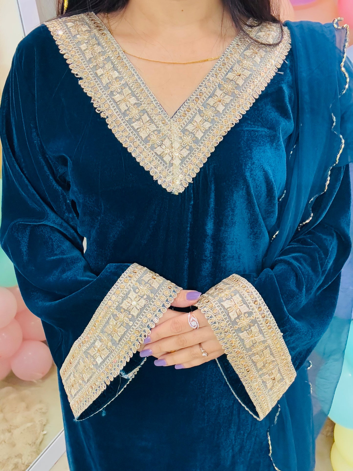 Teal Blue Velvet Bliss Suit Set