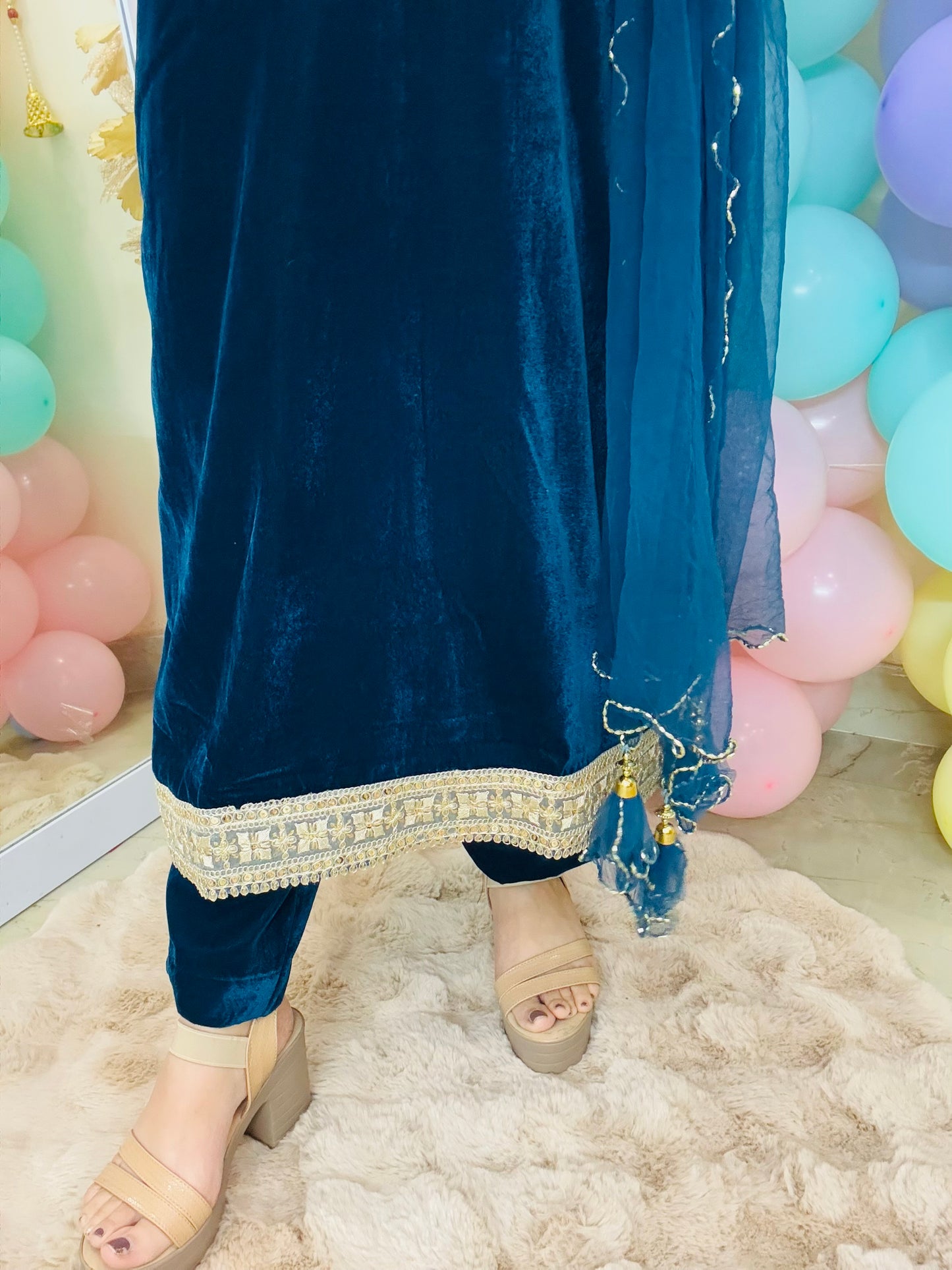 Teal Blue Velvet Bliss Suit Set